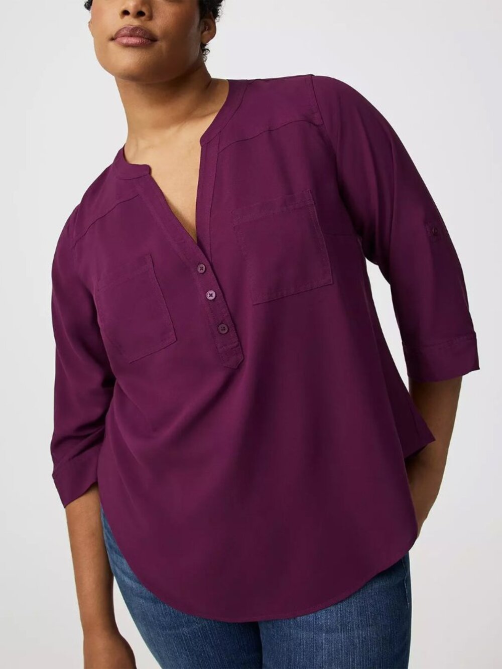 Plus Size Torrid 4 4X 26 Harper Challis 3/4 Sleeve Top - Winter Bloom - NWT